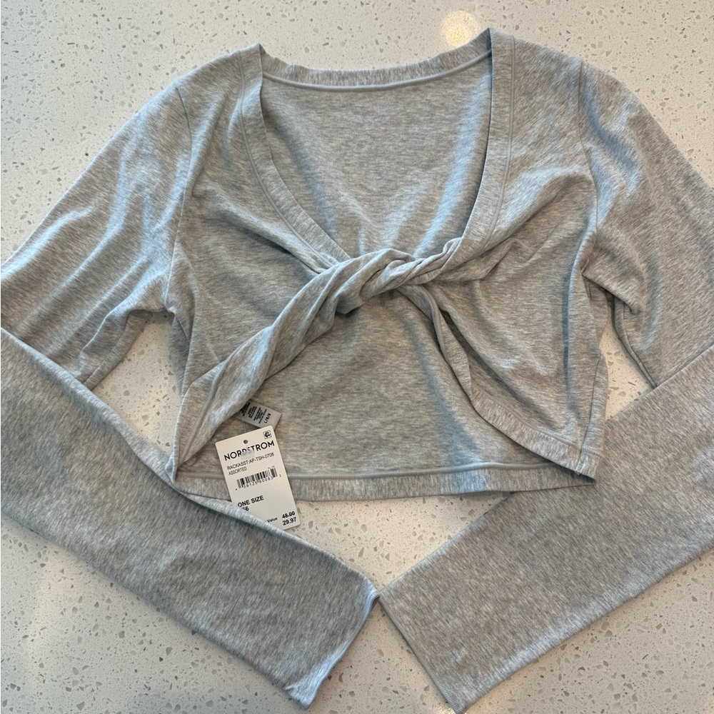SKIMS Light Gray Twist-Front Long Sleeve Crop Top